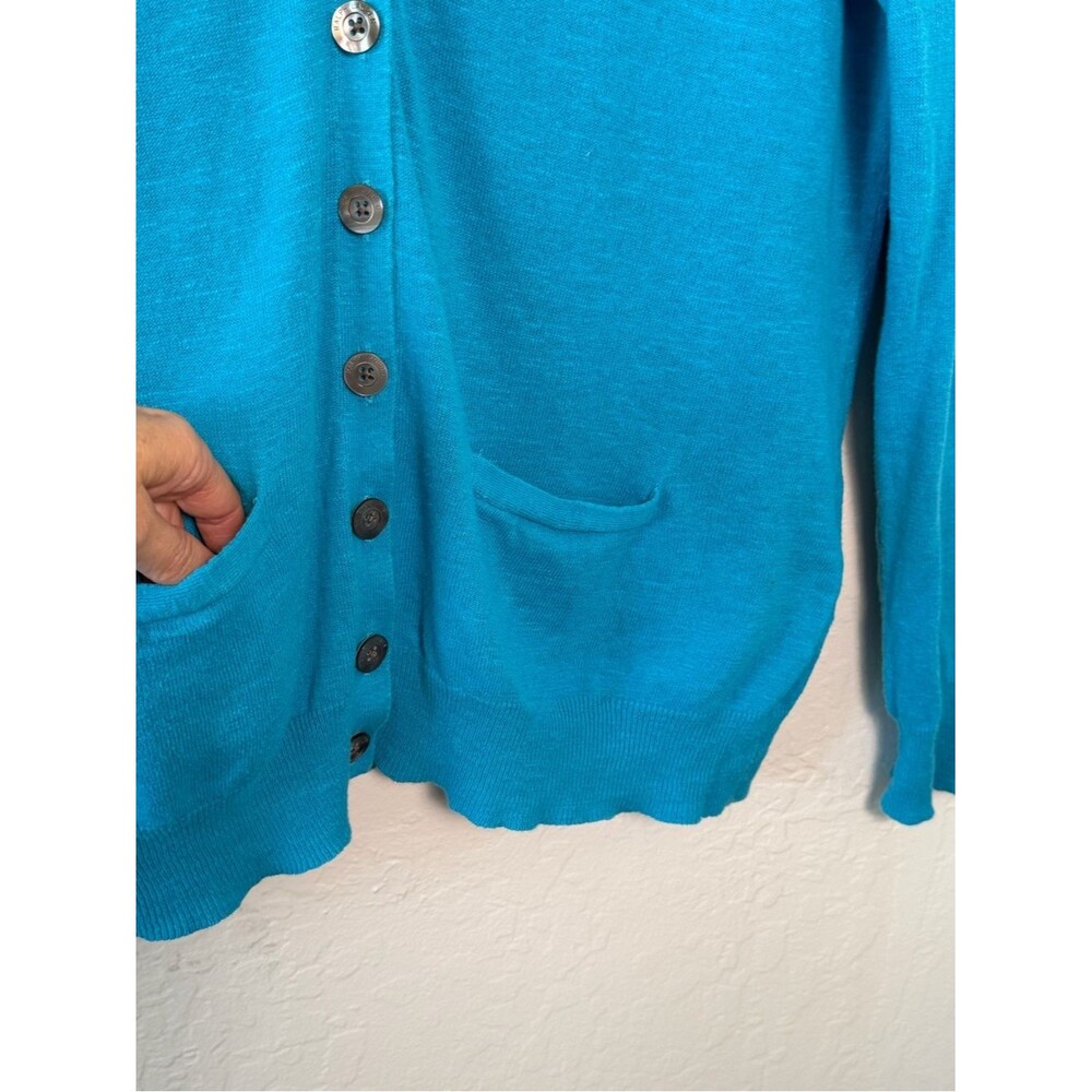 Ralph Lauren Sport Teal V-Neck Button Cardigan Cotton Linen XL Pony Logo Preppy - Picture 4 of 15